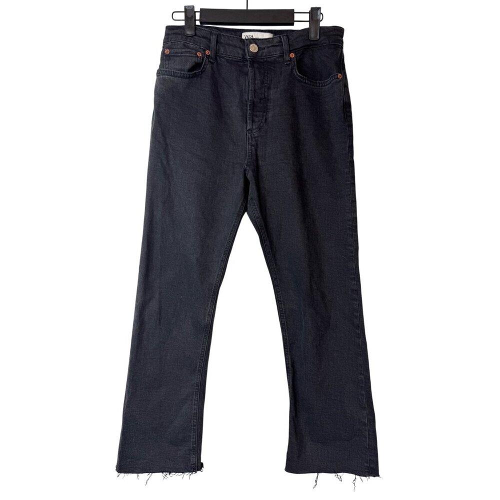 2/$30 ZARA Black Denim 6 The Dreed Flare Jeans Raw Hem & Button Fly